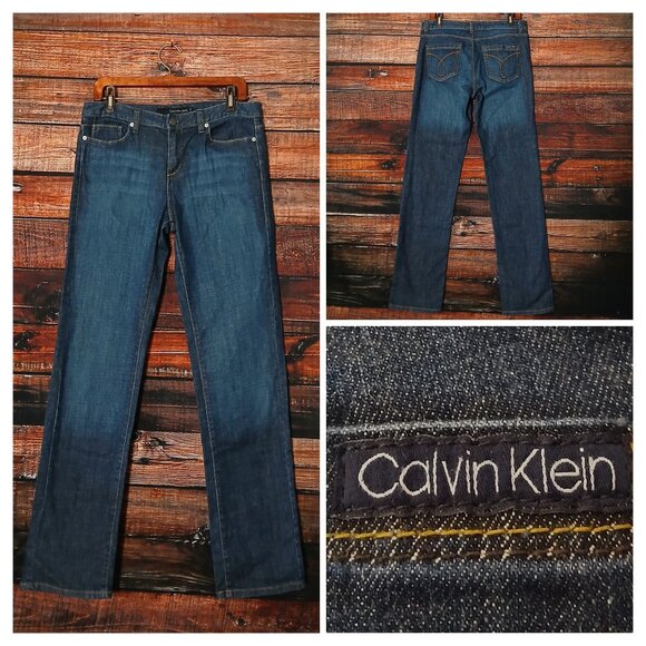 Calvin Klein Vintage Jeans Size 10 Slim Straight Dark Fade Wash Blue Denim - Picture 1 of 8